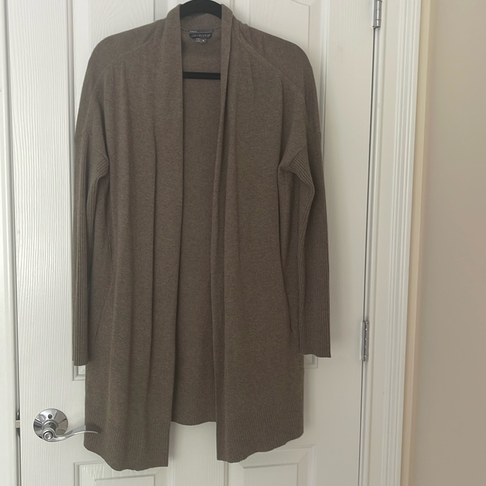 Vince and Pea in the Pod cashmere open front sweater